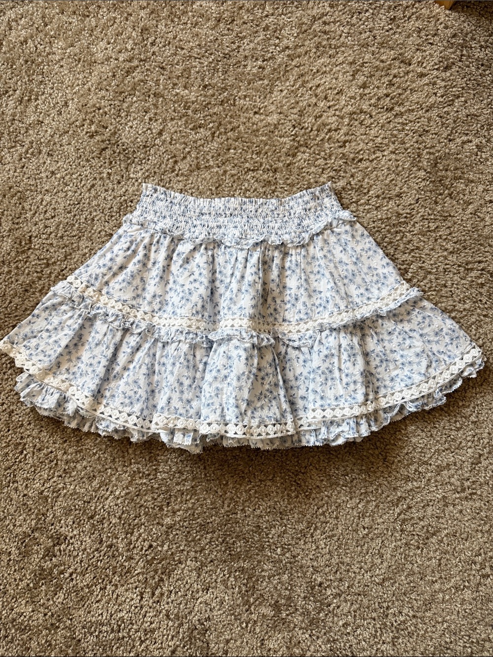 Altar’d State floral mini skirt lined ruffle crochet white blue A line circle